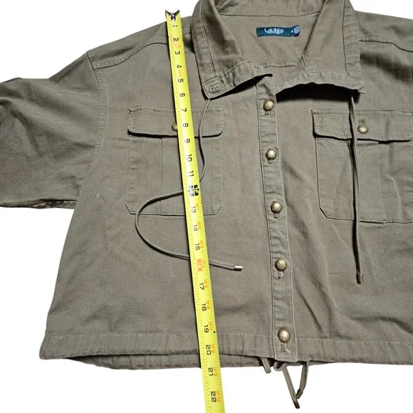 Lauren Ralph Lauren Womens 16 Vondra Cropped Utility Jacket Olive Twill Safari - Picture 8 of 9